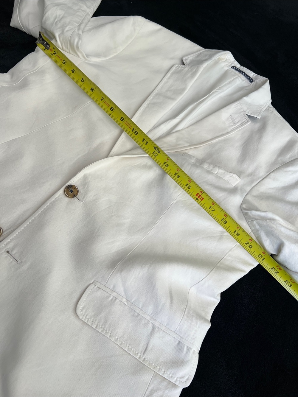 SAND, White Cotton & Linen Blazer with Navy Polka Dot Trim - Picture 10 of 14